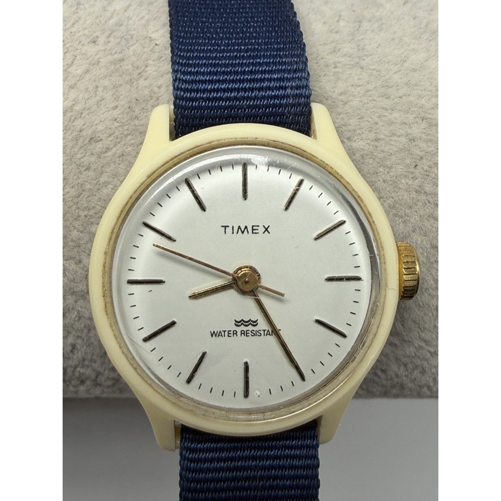 Timex Ladies Manual Wind Working Watch 25MM Plastic Case 7" Nylon Band Rare